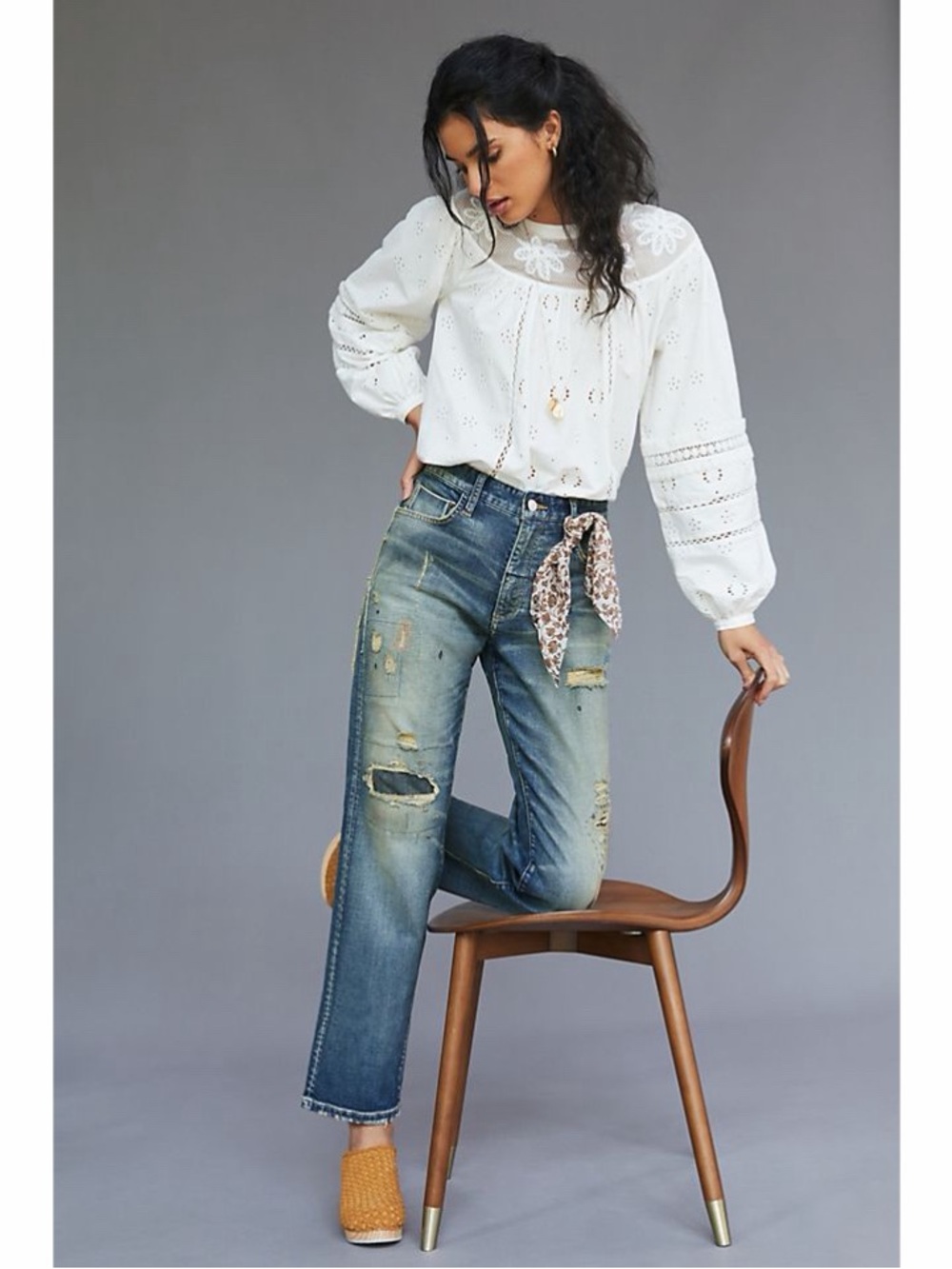 Anthropologie Pilcro Selvedge Boyfriend Jeans High Rise Distressed Size 27 NWT